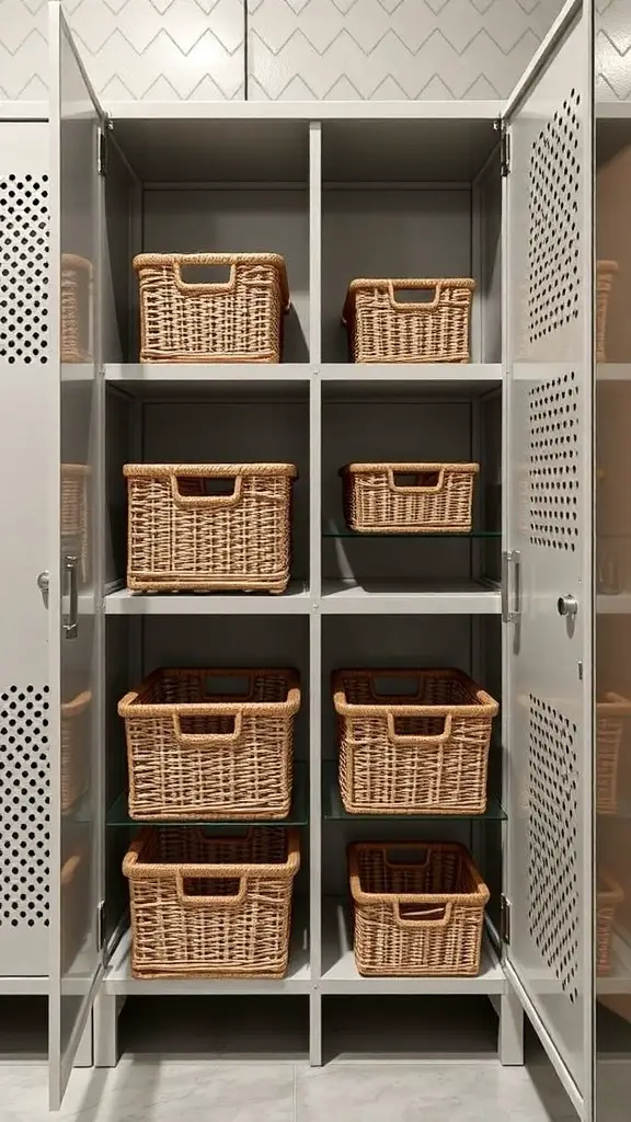 17+ Creative Locker Organization Ideas to Maximize Space 6 Organized locker with woven under-shelf baskets