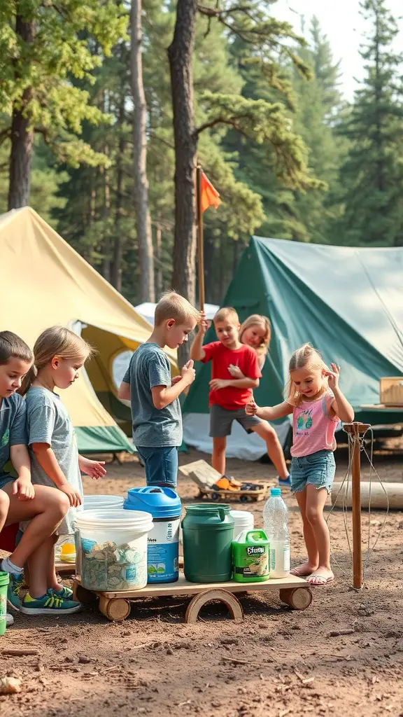 25+ Creative Tent Camping Setup Ideas for Your Next Adventure 13 Children playing around a campsite with tents and supplies.