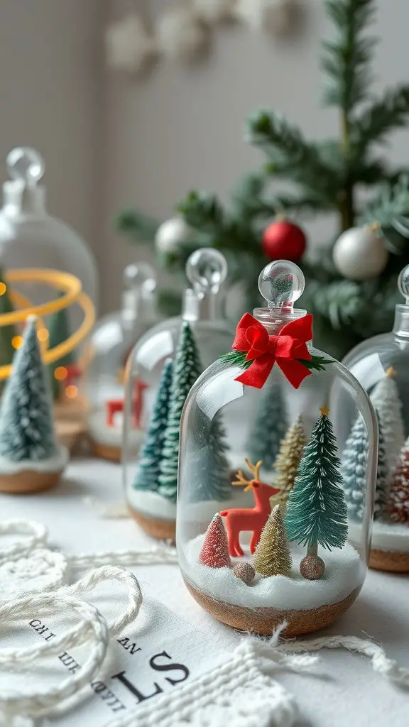 23+ Creative Christmas Crafts for Adults to Try This Holiday Season 13 Christmas-themed terrariums with miniature trees, a reindeer, and festive decorations