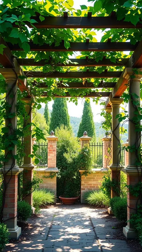 25+ Stunning Italian Garden Ideas for Your Outdoor Space 12 A beautiful pergola covered with green vines in an Italian garden setting.