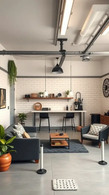 21+ Innovative Garage Layout Ideas You'll Love 16 Stylish garage interior with seating area and bar setup