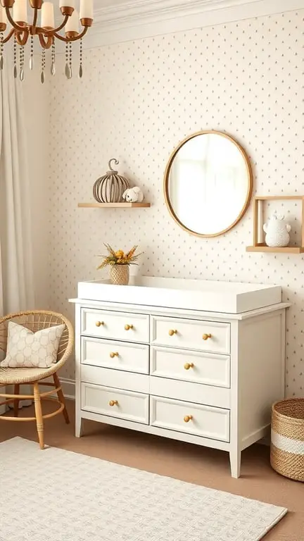21+ Creative Baby Changing Station Ideas for Every Nursery 7 Stylish baby changing station with a dresser and cozy chair in a nursery