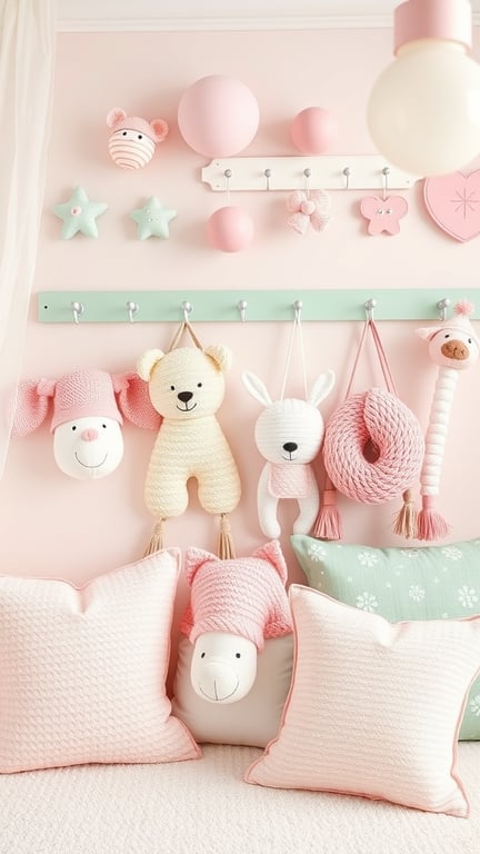 31+ Gorgeous Pink and Green Nursery Ideas for a Dreamy Space 17 A pink and green nursery with plush toys, decorative wall accessories, and cozy pillows.
