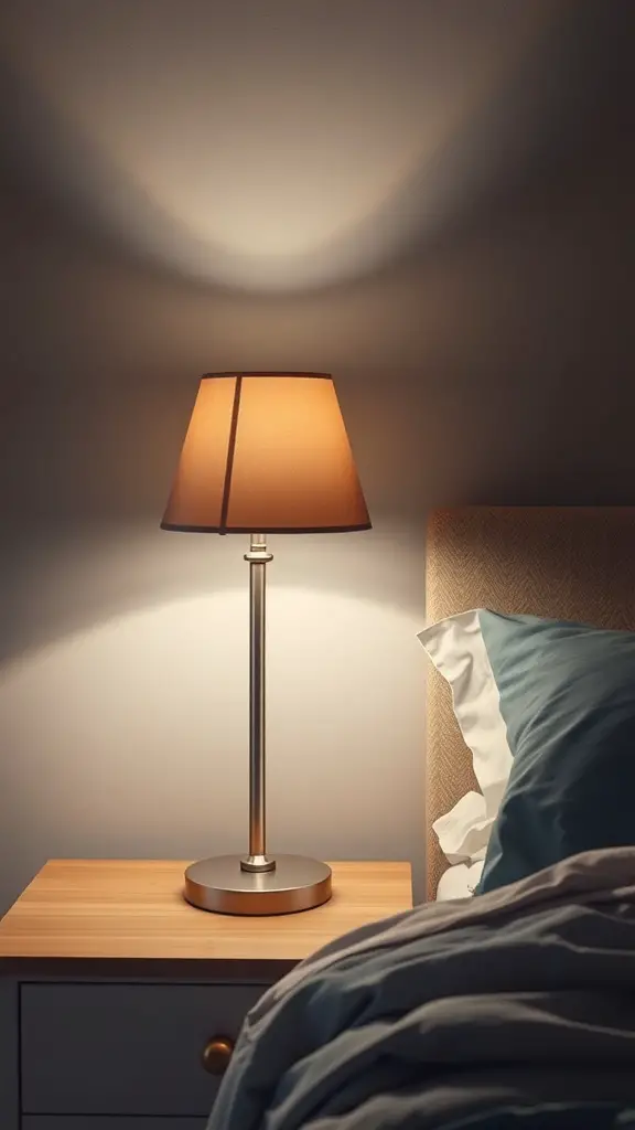 21 Essential Nightstand Organization Ideas for a Clutter-Free Bedroom 8 A stylish lamp on a nightstand, providing warm light in a cozy bedroom setting.