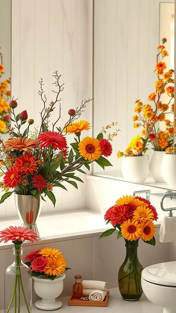 21+ Charming Fall Bathroom Decor Ideas to Transform Your Space 6 Colorful fall floral arrangements in a bathroom setting