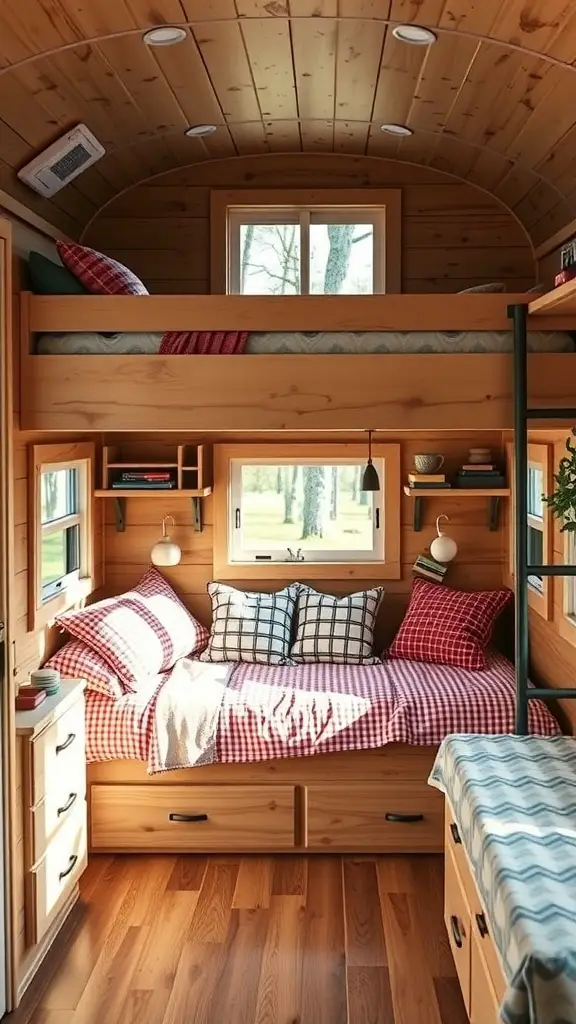 23 Creative Camper Bunk Bed Ideas for Your Next Adventure 5 Cozy camper interior with bunk beds and a reading nook