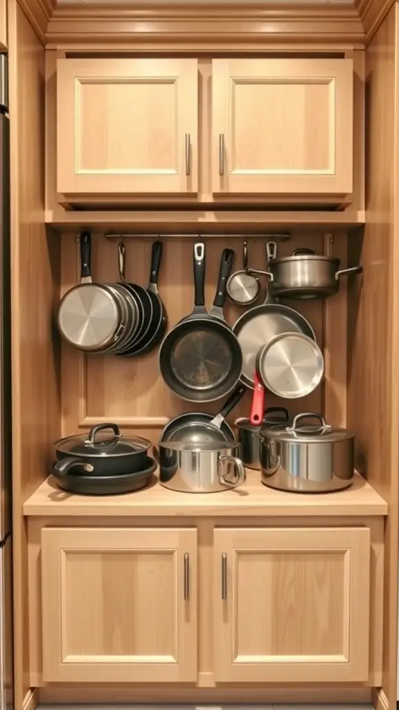 23+ Genius Ways to Organize Your Pots and Pans Storage 16 Organized kitchen cabinet with pots, pans, and utensils