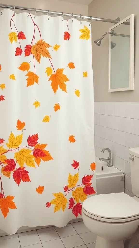 27+ Cozy Fall Bathroom Decor Ideas to Refresh Your Space 6 Fall-inspired shower curtain with colorful leaves