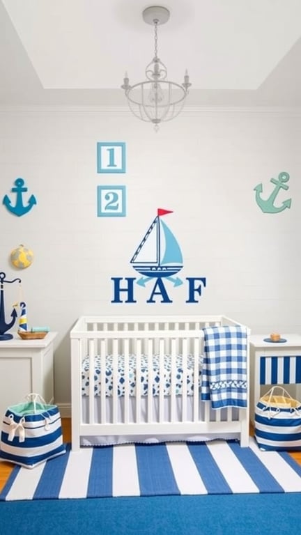 27+ Adorable Baby Nursery Ideas for Boys 8 Nautical themed baby nursery with a crib, sailboat decor, and blue and white colors