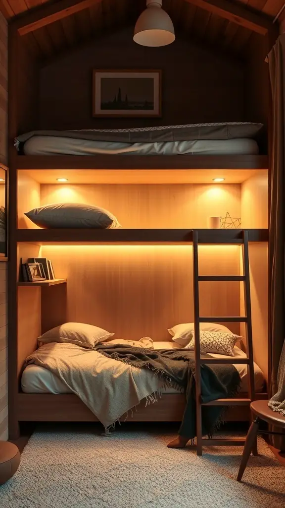 25+ Creative Loft Bed Ideas for Small Rooms 10 Cozy loft bed with integrated lighting in a small room