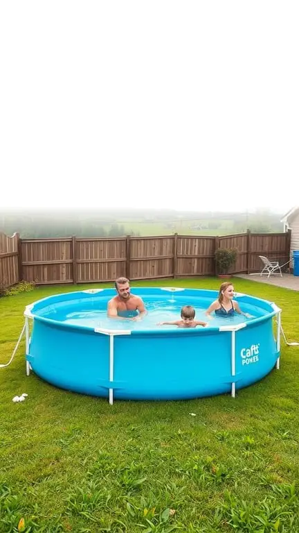 19+ Amazing Homemade Swimming Pools You'll Want to Dive Into 15 A family enjoying a bright blue portable pool in their backyard.