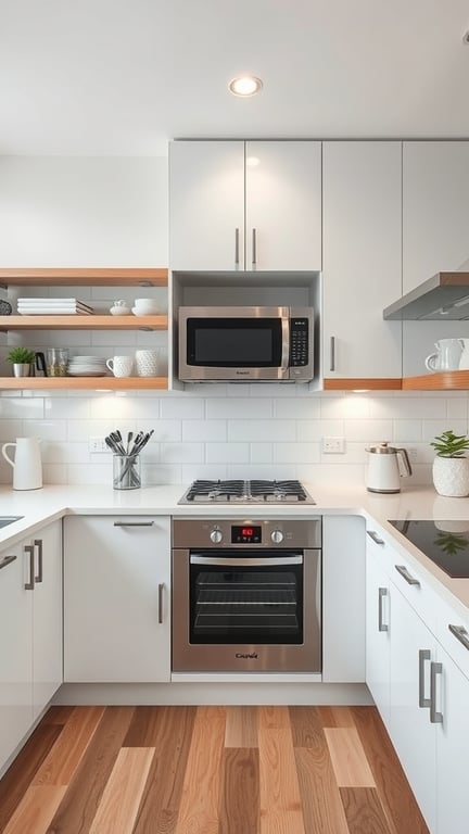 21 Creative Kitchen Appliance Storage Solutions You Need to Try 13 A modern kitchen featuring an appliance garage with a microwave and sleek cabinetry.
