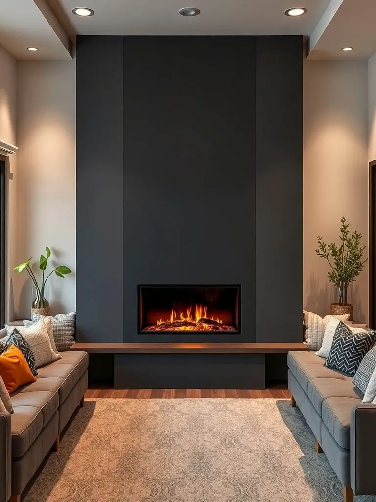 21+ Stunning Electric Fireplace Wall Ideas to Transform Your Space 11 Modern electric fireplace with built-in seating and cozy sofas