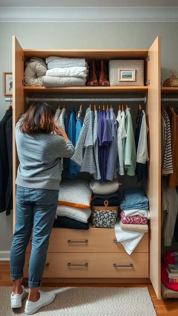 25 Creative Ideas for Dresser Organization with 15 Must-Have Items 14 A person organizing a dresser filled with neatly folded clothes and storage boxes.