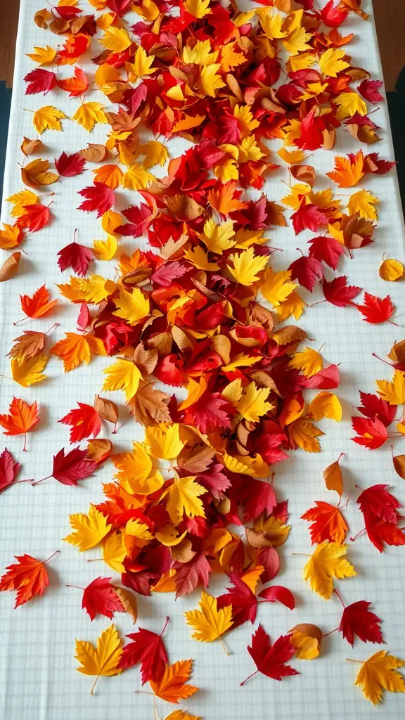 15 Stunning Fall Thanksgiving Decor Ideas You'll Love 12 Colorful fallen leaves scattered on a table
