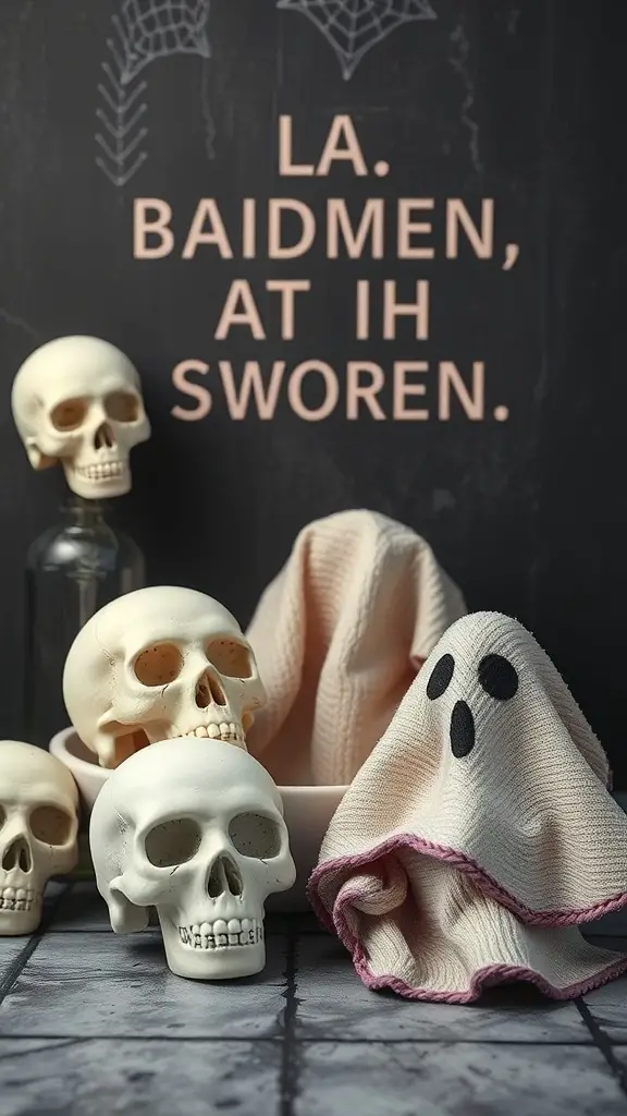 27+ Spooktacular Halloween Bathroom Decor Ideas 15 Halloween-themed bathroom decor with skulls and a ghost towel