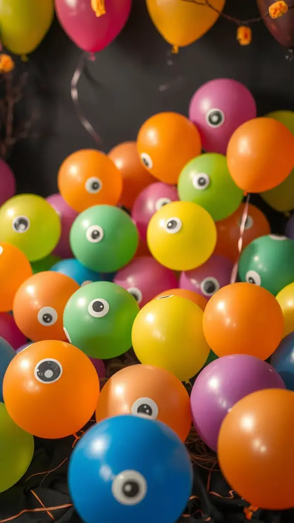 27+ Creative DIY Halloween Decorations You Can Make at Home 12 Colorful balloons with monster eyes for Halloween decorations