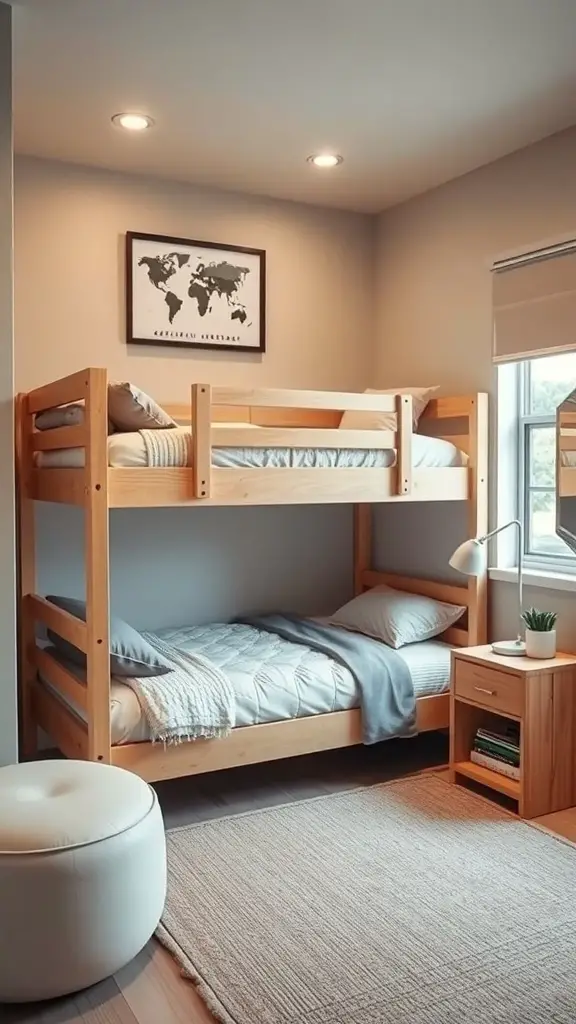 15+ Creative Adult Bunk Bed Ideas for Small Rooms 7 A compact corner bunk bed design in a small room with natural wood finish and neutral bedding.