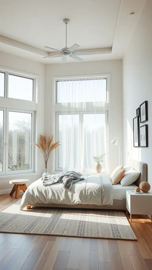 Bright bedroom with large windows and natural light