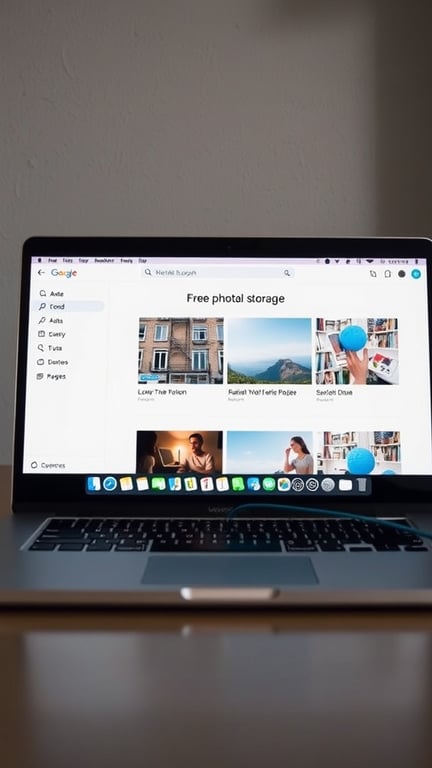 17+ Essential Tips for Organizing Your Photo Storage 17 A laptop displaying a search for free photo storage options.