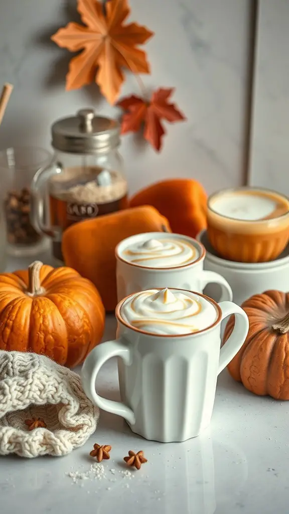 19+ Unique Fall Birthday Party Ideas for an Unforgettable Celebration 12 A warm beverage station with mugs, pumpkins, and fall decorations.