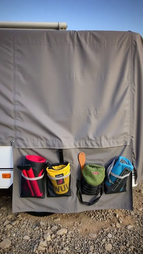 15+ Stylish RV Covers with Deck Designs to Elevate Your Outdoor Space 4 Integrated storage pockets on an RV cover for outdoor gear