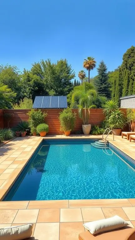 19+ Amazing Homemade Swimming Pools You'll Want to Dive Into 10 A serene eco-friendly swimming pool surrounded by lush greenery and solar panels.