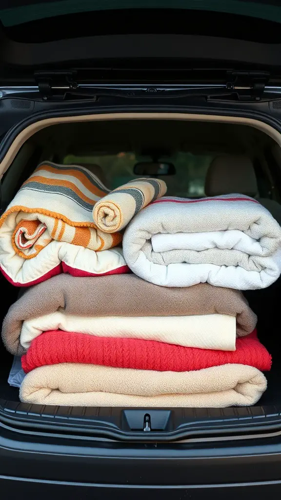 25+ Clever Car Trunk Organization Ideas to Maximize Space 15 Neatly arranged blankets and towels in a car trunk