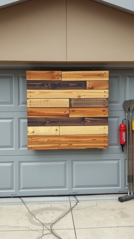 25+ Creative Garage Art Ideas to Transform Your Space 16 Wooden pallet art displayed on a garage door