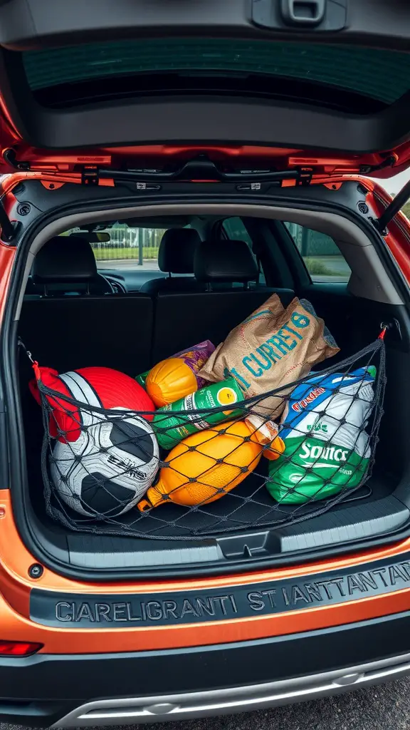 25+ Clever Car Trunk Organization Ideas to Maximize Space 11 Trunk netting holding various items in a car trunk