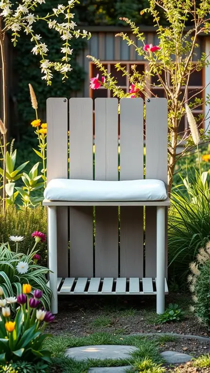 21+ Creative Baby Changing Station Ideas for Every Nursery 12 An outdoor changing station with a cushioned seat surrounded by flowers and greenery.