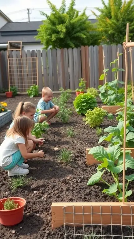 15 Inspiring Outdoor Learning Spaces for Creative Education 8 Children working in a community garden, tending to plants and exploring the soil.