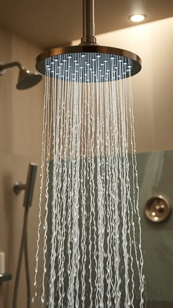 25+ Spa Bathroom Ideas for a Relaxing Retreat at Home 9 Modern rainfall showerhead with water cascading down