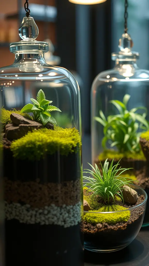 25+ Unique Plant Pot Designs You Need to Try 11 Two glass terrariums with various plants and decorative stones.