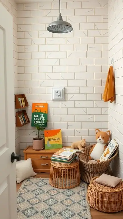 29+ Homegrown Baby Shower Theme Ideas with 15 Must-Have Items 14 Cozy Storytime Corner with books, plush toys, and a warm atmosphere