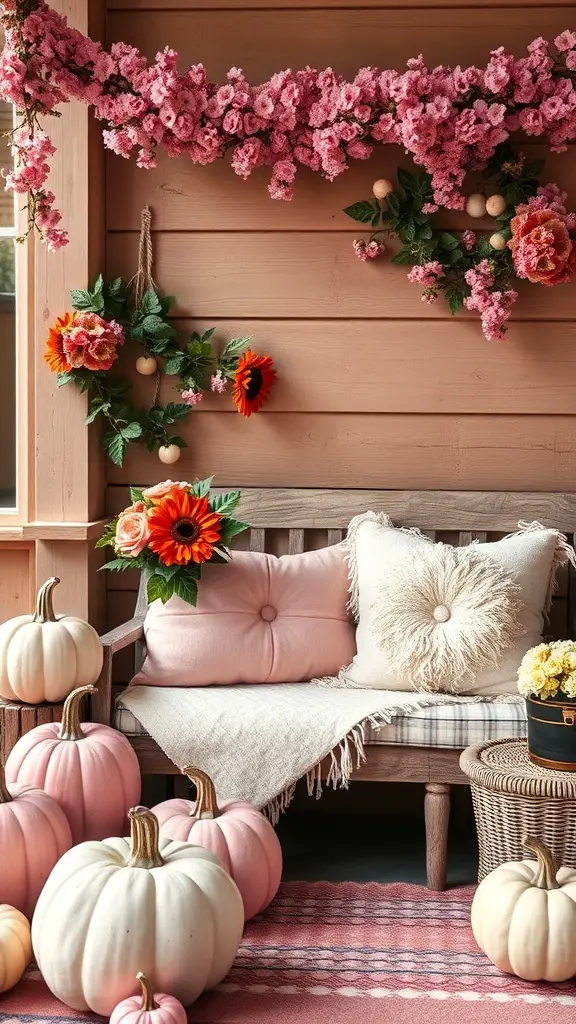 20+ Adorable Pink Pumpkin Baby Shower Ideas 11 Cozy pink pumpkin seating area with flowers and pumpkins