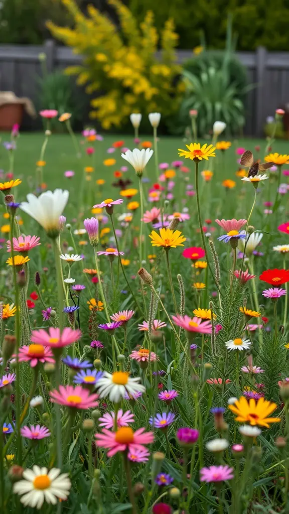 23+ Enchanting Cottage Core Backyard Ideas to Transform Your Outdoor Space 16 A vibrant wildflower meadow filled with colorful flowers and greenery.