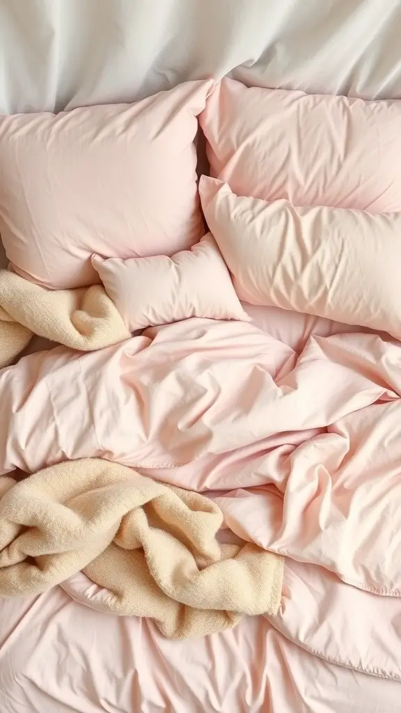 27+ Stunning Beige and Pink Bedroom Ideas for a Cozy Retreat 20 Soft pink bedding with beige throws layered on top