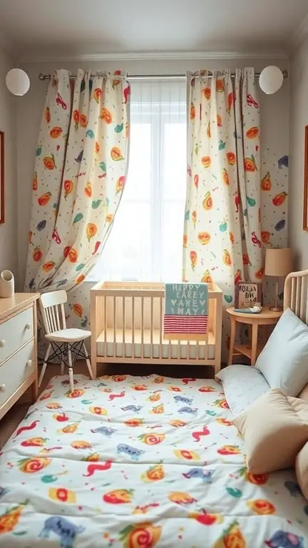 25+ Adorable Newborn Room Ideas to Inspire Your Nursery Design 15 A colorful and playful newborn room featuring vibrant curtains, bedding, and furniture.