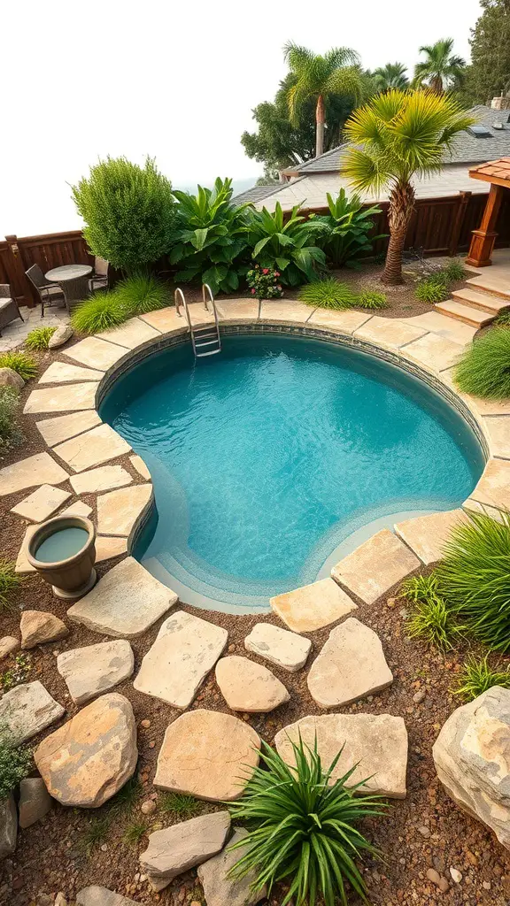 23+ Stunning Semi Inground Pool Ideas for Your Backyard Oasis 5 A semi-inground pool surrounded by natural stone and lush greenery.