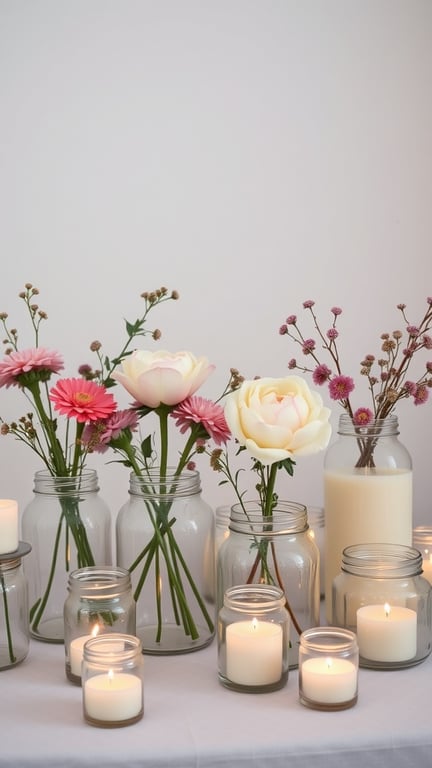 29+ Homegrown Baby Shower Theme Ideas with 15 Must-Have Items 11 Decorative jars with flowers and candles for a baby shower theme
