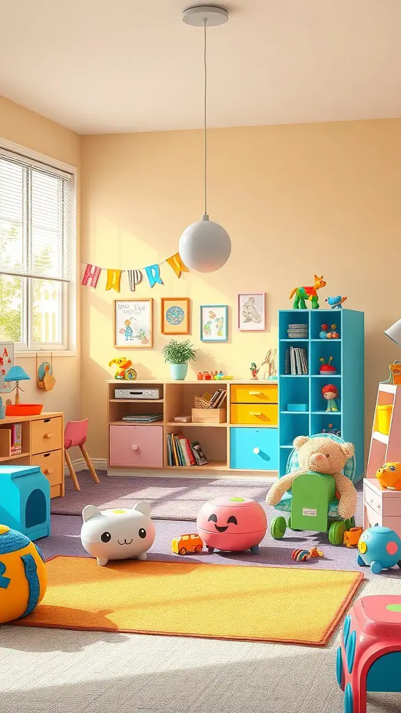 21+ Creative Kids Room Interior Design Ideas for Every Style 3 A colorful and playful kids room with toys, bright furniture, and cheerful decorations.