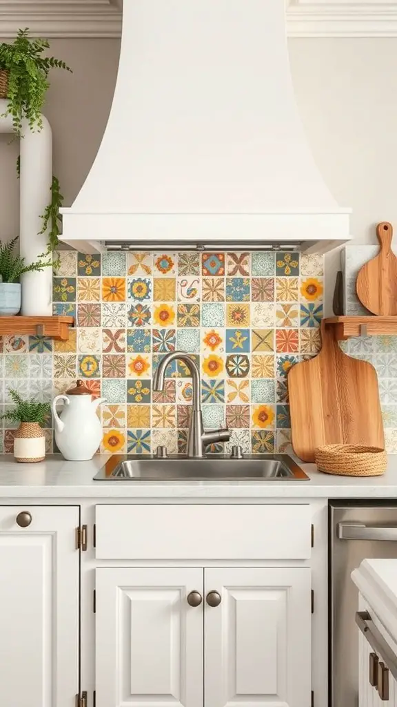 33+ Vintage Farmhouse Kitchen Ideas You'll Love 6 Vintage farmhouse kitchen with a colorful tile backsplash above the sink