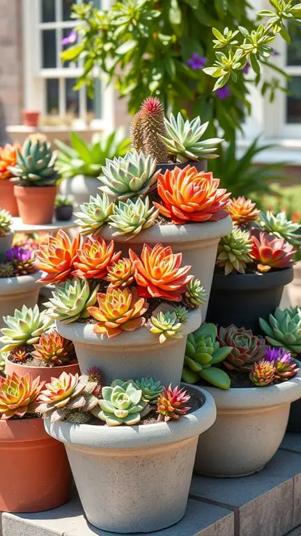 19+ Stunning Tiered Garden Ideas to Elevate Your Outdoor Space 10 A tiered arrangement of colorful succulents in stacked planters