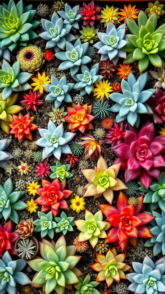 25+ Stunning Desert Landscaping Ideas for Your Front Yard 6 A colorful arrangement of various succulents in a garden setting.