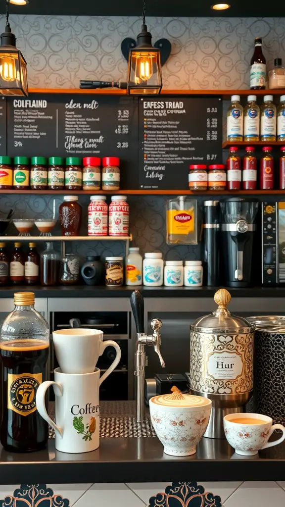 17 Creative Coffee Baby Shower Ideas You’ll Love 9 Espresso bar setup with various coffee options and decorations
