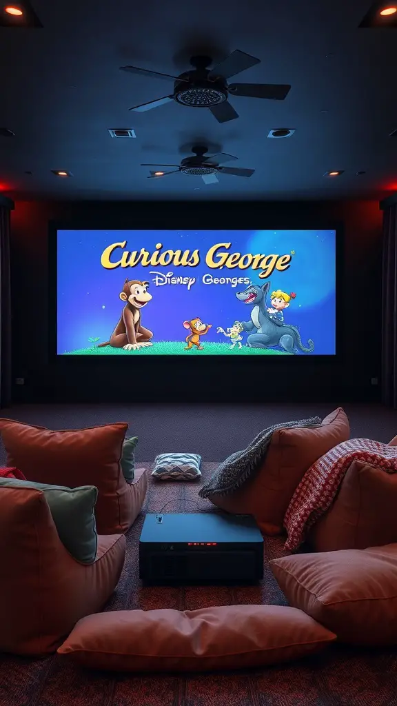 23+ Creative Curious George Birthday Party Ideas for a Fun Celebration 17 Cozy movie screening area with Curious George theme