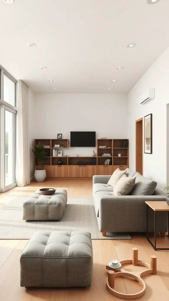 27+ Stunning Open Plan Kitchen Living Room Ideas to Transform Your Space 5 A modern open plan kitchen living room featuring multi-functional furniture.