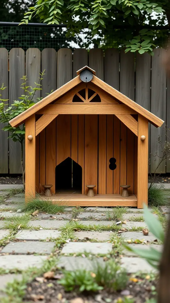 31+ Creative Outdoor Cat House Ideas for Your Feline Friend 17 Stylish outdoor cat house with a peaked roof and natural wood finish