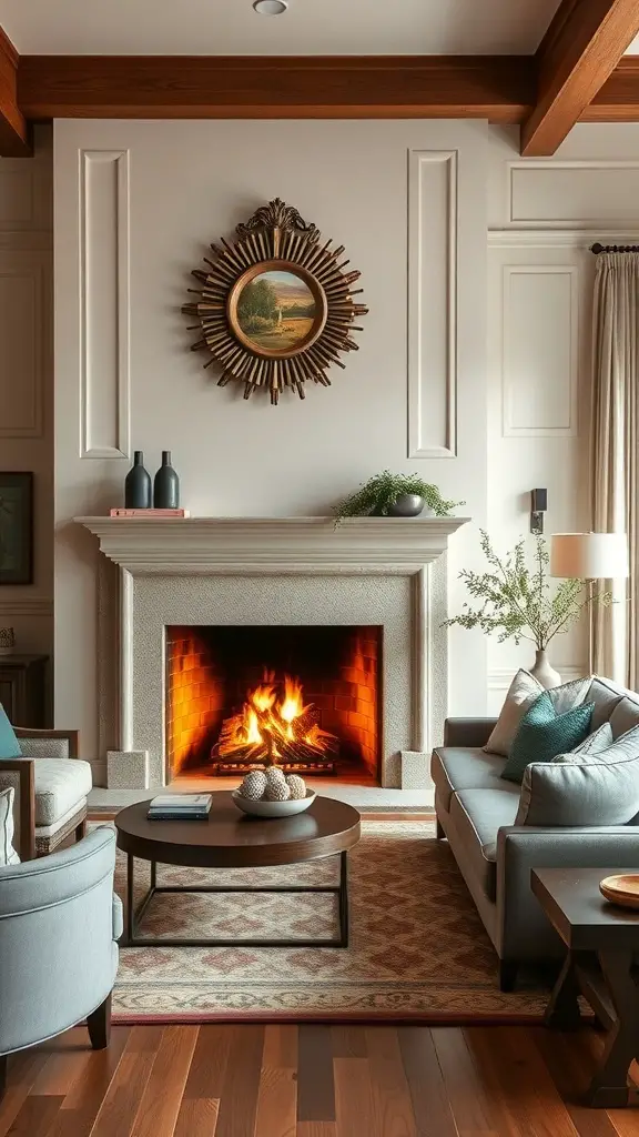 25+ Stunning Ralph Lauren Living Room Ideas for a Classic Makeover 21 A cozy living room featuring a fireplace, comfortable seating, and elegant decor.